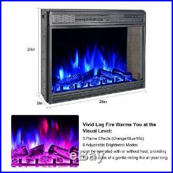 28 Inch Electric Fireplace Black Insert Heater Wall Mounted with Remote Control