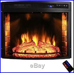 28 in. Freestanding Electric Fireplace Insert Heater Blower Remote Curved Glass