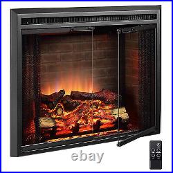 28 inch Fireplace Insert, Heater, Glass Door & Mesh Screen 750/1500W Black