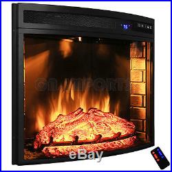 29 Black Electric Firebox Fireplace Heater Insert Curve Glass Panel With Remote