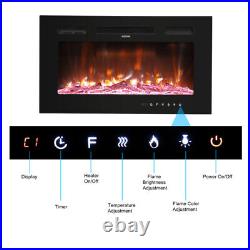 30 12-Color Electric Fireplace Insert Black Metal Glass Embedded RC Fireplace