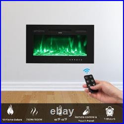 30 12-Color Electric Fireplace Insert Black Metal Glass Embedded RC Fireplace