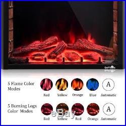 30 750-1500W Embedded Fireplace Electric Insert Heater Log Flame Black 5100BTU