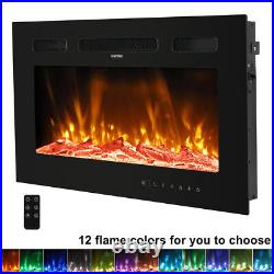30 Electric Fireplace Wall Mounted Insert Heater Remote Control 12-Colors FlaTJ