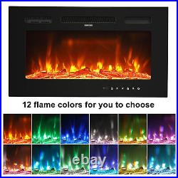 30 Recessed Wall Mounted Electric Fireplace Insert Heater Remote LED FlameSllO