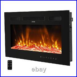 30 Recessed Wall Mounted Electric Fireplace Insert Heater Remote LED FlameSllO