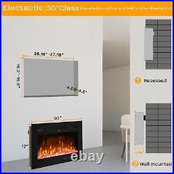 30 Recessed Wall Mounted Electric Fireplace Insert Heater Remote LED Flame