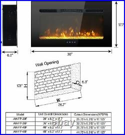 30inch Electric Fireplace Insert Wall Mounted Electric Heater Touch Screen 1500W