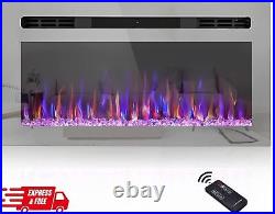 31 Electric Fireplace, Recessed&Wall Mounted, Mirrored Insert with Bracket, Remote