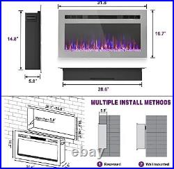 31 Electric Fireplace, Recessed&Wall Mounted, Mirrored Insert with Bracket, Remote
