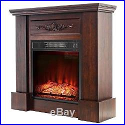 32 Electric Fireplace Insert Brown Floral Mantel Firebox Flame Heater Y-FP0089