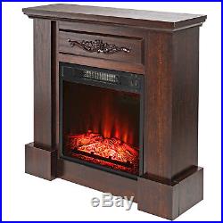 32 Electric Fireplace Insert Brown Floral Mantel Firebox Flame Heater with Logs