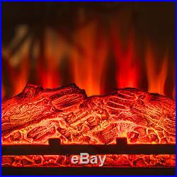 32 Electric Fireplace Insert Brown Floral Mantel Firebox Flame with Logs Heater
