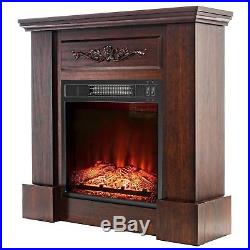 32 Electric Fireplace Insert Heater Brown Wooden Mantel Stand 3D Flame with Logs
