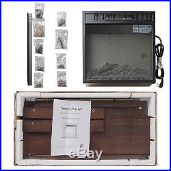 32 Electric Fireplace Insert Heater Brown Wooden Mantel Stand 3D Flame with Logs