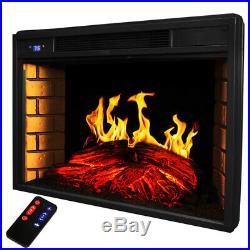 33 Black Electric Firebox Fireplace Heater Insert flat Glass Panel W Remote