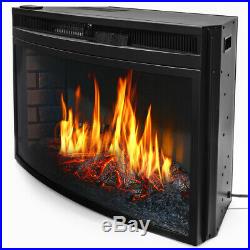 33 Curved Electric Fireplace Heater Insert Flat Glass Firebox Panel with Remote