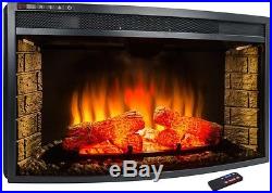 33 in. Freestanding Electric Fireplace Insert Heater Curved Glass Remote Control