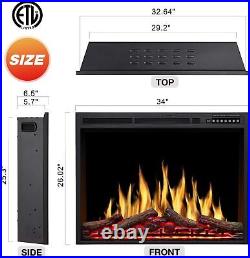 34 Electric Fireplace Insert, Freestanding Recessed Electric Stove Heater, Remote