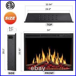 34 Electric Fireplace Insert Heaters Adjuatble Flame Color with Remote 750/1500W