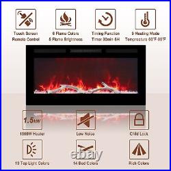 36 1500W Recessed Wall Mounted Linear Electric Fireplace Heater with Remote