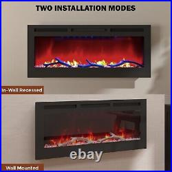 36 1500W Recessed Wall Mounted Linear Electric Fireplace Heater with Remote