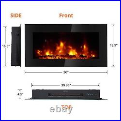36 1500W Recessed and Wall Mounted Electric Fireplace Insert with 7 Flame Remote