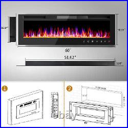 36/50/60'' Recessed Electric Fireplace Heater Wall Mounted With Remote Control