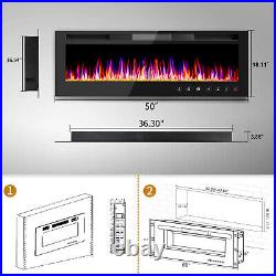 36/50'' Electric Fireplace LED Insert Heater Flame Remote Control Wall Mounted