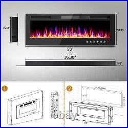 36/50inch Electric Fireplace LED Insert Heater Flame Remote Control Wall Mounted