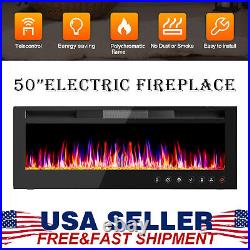 36/50inch Electric Fireplace LED Insert Heater Flame Remote Control Wall Mounted