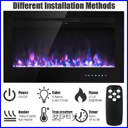 36 750W-1500W Electric Wall Mounted Fireplace Insert Timer Color Flame Remote