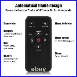 36 750W-1500W Fireplace Heater Electric Embedded Insert Timer Flame Remote