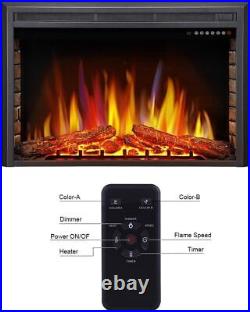 36 Electric Fireplace Insert, Adjustable Flame, Remote, Control, Timer