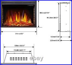 36 Electric Fireplace Insert, Adjustable Flame, Remote, Control, Timer