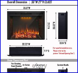 36'' Electric Fireplace Insert, Retro Recessed Fireplace Heater with Fire Cracki