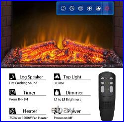 36'' Electric Fireplace Insert, Retro Recessed Fireplace Heater with Fire Cracki