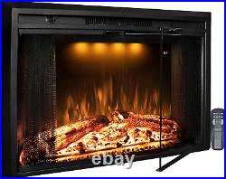 36 Electric Fireplace Inserts with Glass Door and Mesh Screen, Multicolor Flame