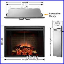 36 Electric Fireplace Inserts with Glass Door and Mesh Screen, Multicolor Flame