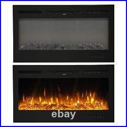 36 Electric Fireplace Recessed Wall Mount Insert Heater Multicolor Flame 1500W