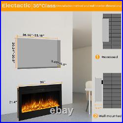 36 Electric Fireplace Recessed Wall Mount Insert Heater Multicolor Flame 1500W