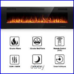 36''Electric Fireplace Recessed Wall Mounted Fireplace Heater Ultra Thin