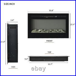 36 Embedded Fireplace Electric Insert Heater Glass 1500w Log Flame Remote Home