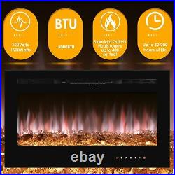 36'' Embedded Insert Fireplace Electric Heater Glass Log Flame View Remote