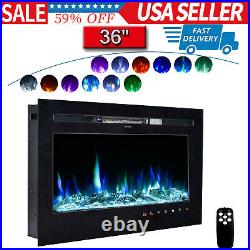 36 Fireplace Electric Embedded Insert Heater Glass Log Flame Remote