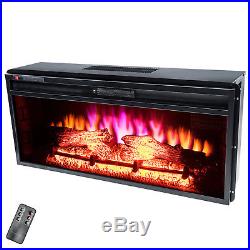 36 Free Standing Insert Electric Fireplace Black Firebox Heater Flame Remote