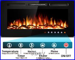 36 Inch Electric Fireplace Insert and Wall Mounted, Fireplace Heater, Log Set &