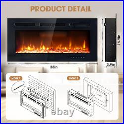 36 Inch Electric Fireplace Insert with Remote, Recessed Realistic Fire Place 12
