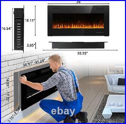 36 Inch Ultra-Thin Silence Linear Electric Fireplace Inserts, Recessed Wall Moun