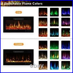 36 Recessed Mounted Electric Fireplace, 750-1500W Insert Electric Heater
